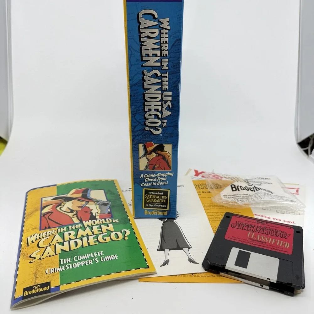 Where In The USA Is Carmen Sandiego Box Microsoft IBM PC 4 Floppy‎ Disks Vtg